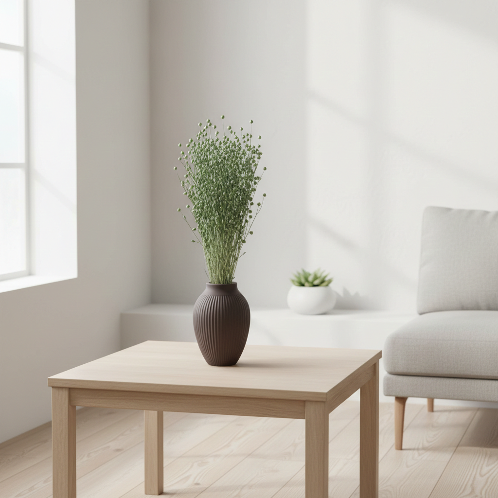 Sušený Len – světle zelená, jemná přírodní dekorace